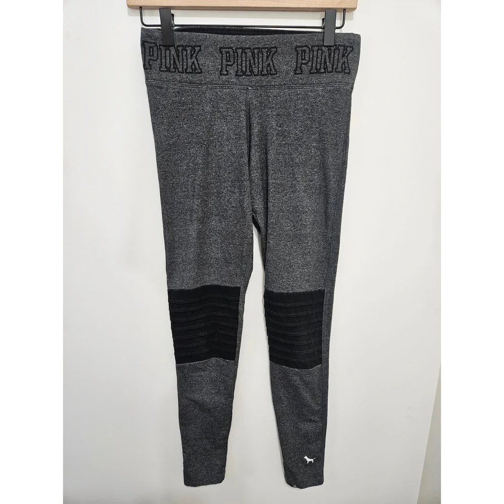 Victorias Secret PINK Yoga Leggings Gray Moto Ribbed‎ Knee Athletic Pants Small